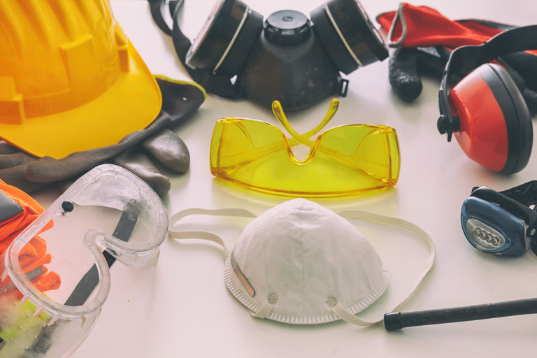 Work safety protection equipment flat lay